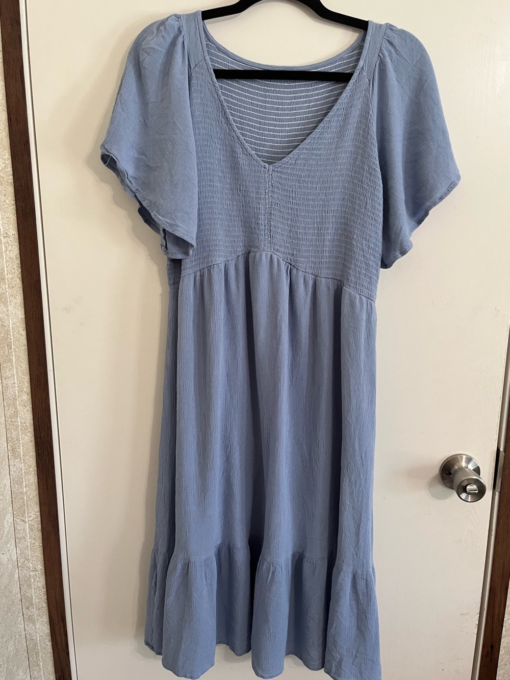 Light Blue V-Neck Flutter Sleeve Dress